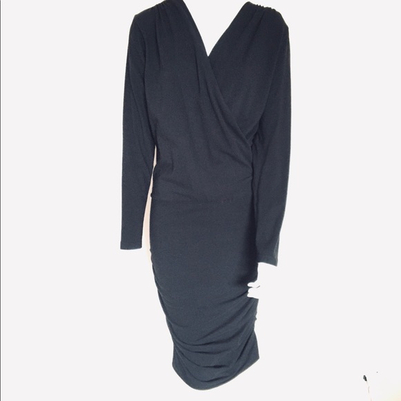 Sundry Ruched Surplice Black Dress Size 3 - Picture 1 of 8